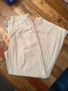 American Eagle Outfitters Light Cream Wide Leg Pleated Pants